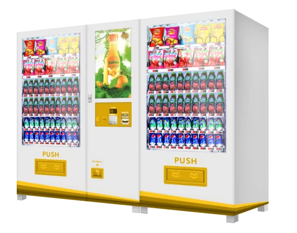 Conjunto de máquina expendedora combinada con módulo esclavo refrigerado, vista en perspectiva