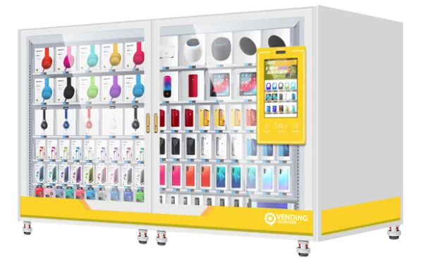 Tienda automática de gran surtido con pantalla táctil, vista en perspectiva